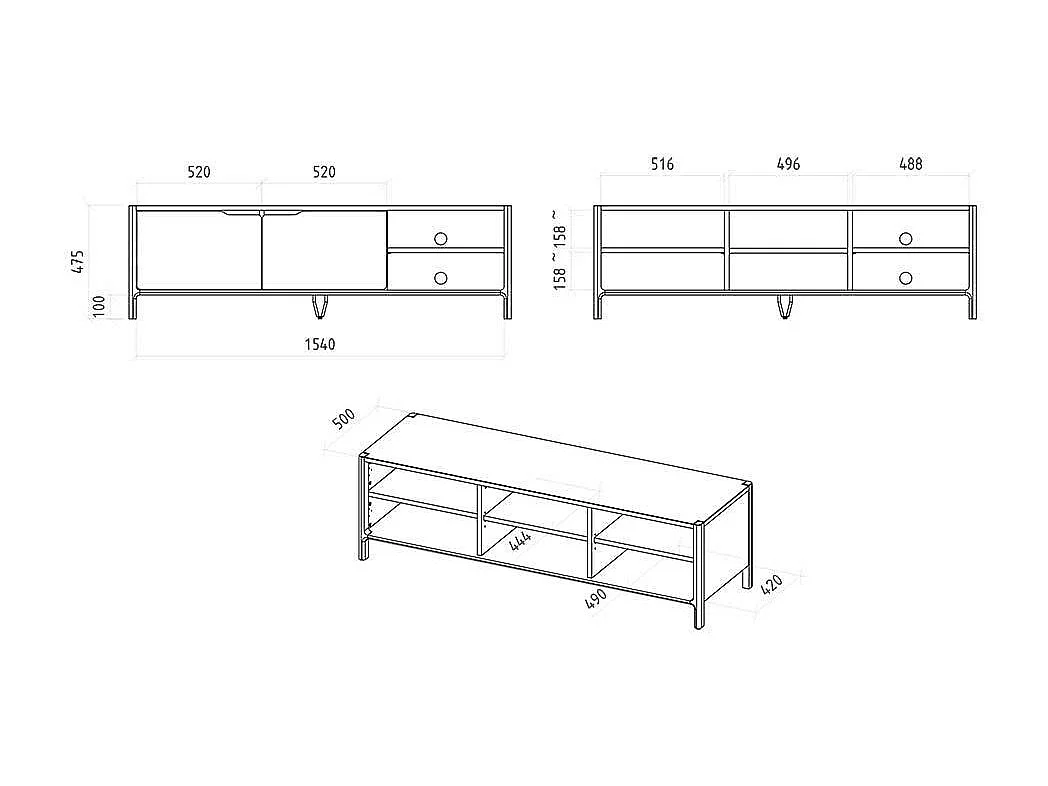 TV Board Lowboard mit Türen und offenen Fächern