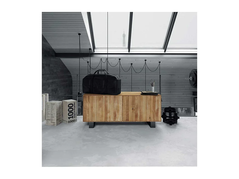 Fernsehtisch aus Wildeiche Massivholz Stahl