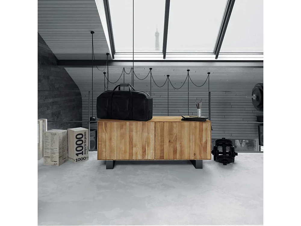 Fernsehtisch aus Wildeiche Massivholz Stahl