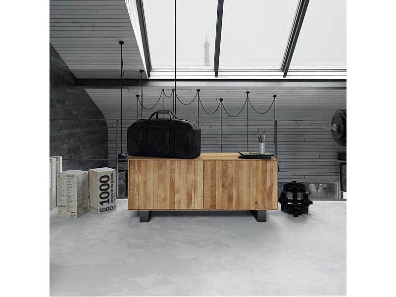 Fernsehtisch aus Wildeiche Massivholz Stahl