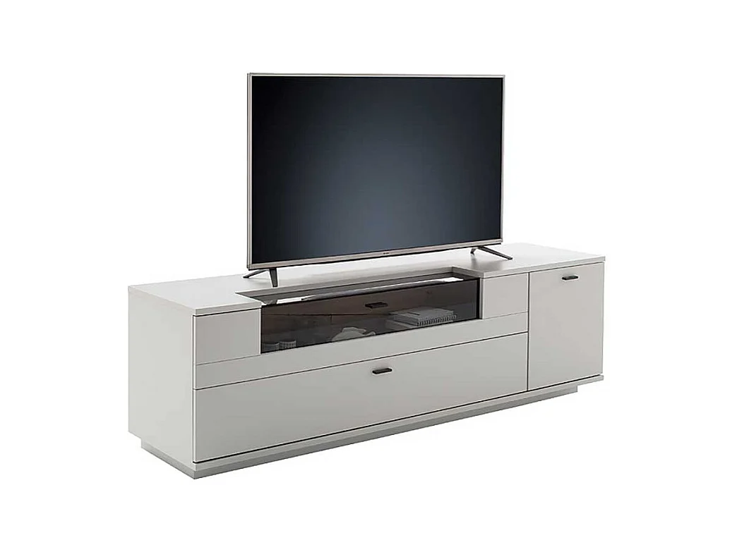 Unterschrank Fernseher modern in Lichtgrau und Wildeiche Holzoptik 195 cm breit