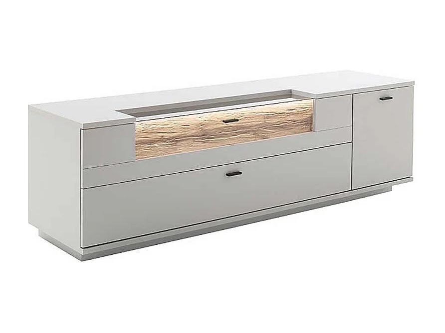 Unterschrank Fernseher modern in Lichtgrau und Wildeiche Holzoptik 195 cm breit