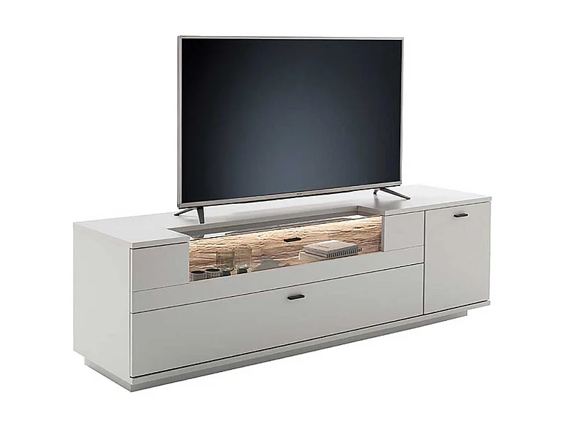 Unterschrank Fernseher modern in Lichtgrau und Wildeiche Holzoptik 195 cm breit