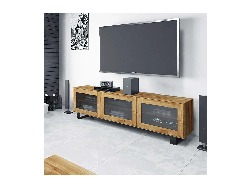 TV Lowboard mit Glastüren Wildeiche Massivholz