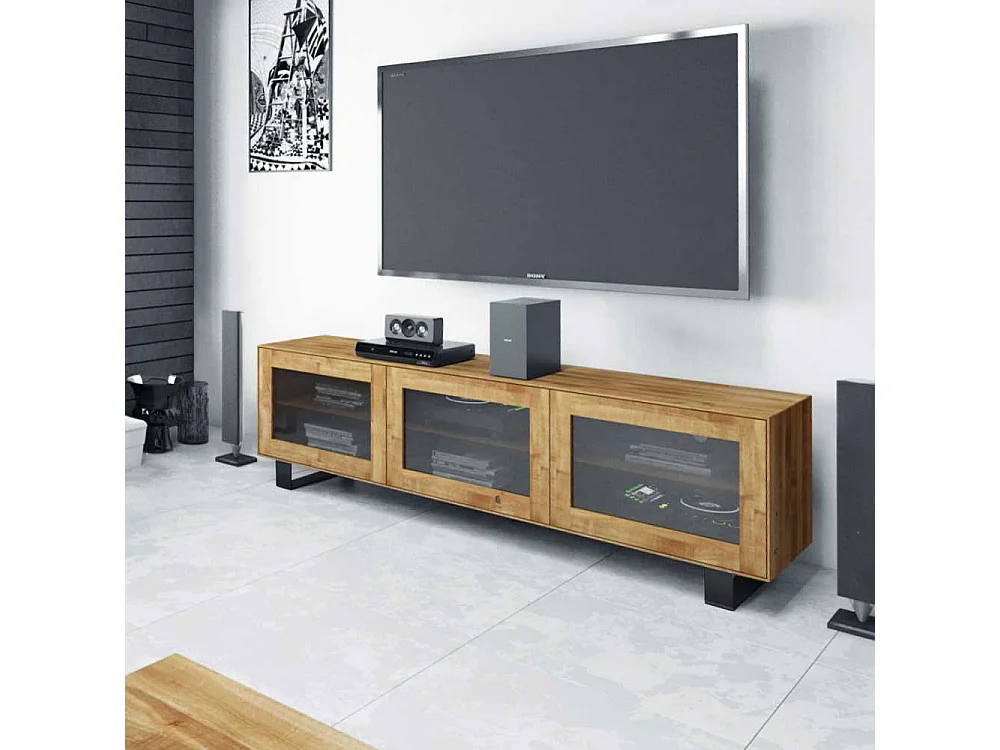 TV Lowboard mit Glastüren Wildeiche Massivholz