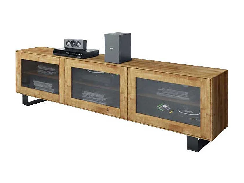 TV Lowboard mit Glastüren Wildeiche Massivholz
