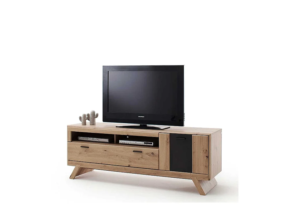 Fernsehboard in Eiche Optik und Dunkelgrau Türen
