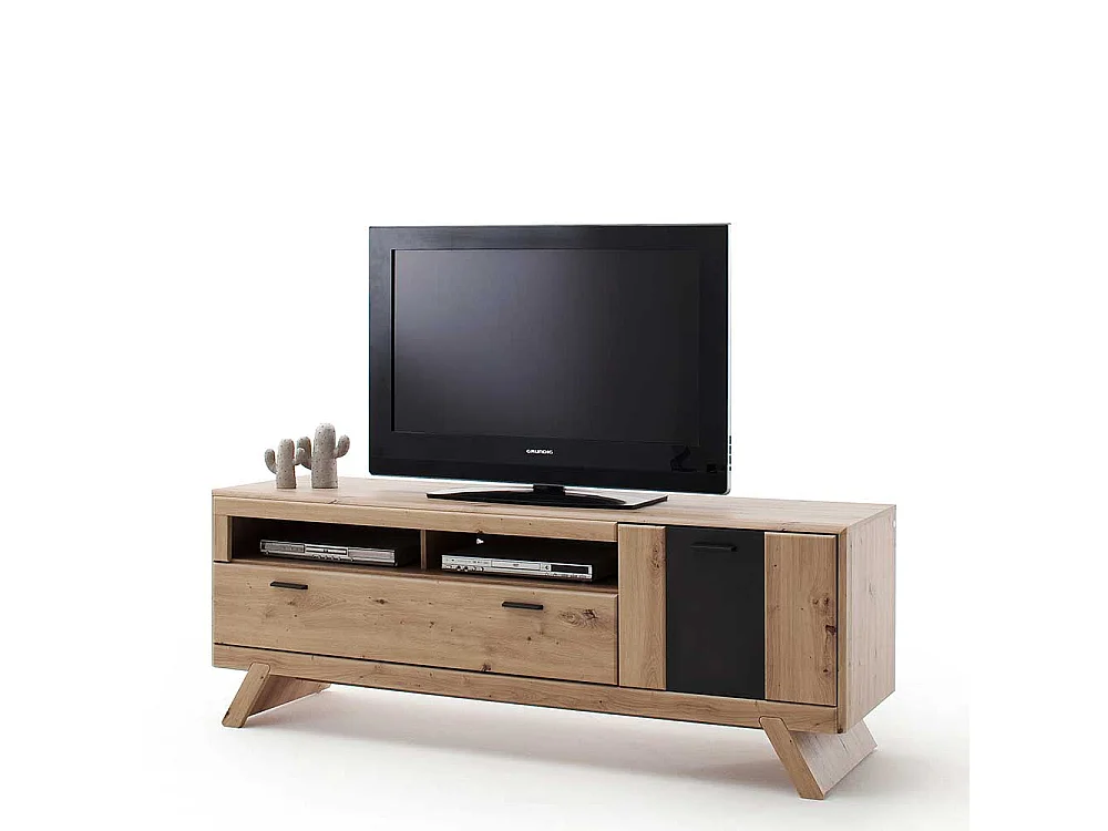 Fernsehboard in Eiche Optik und Dunkelgrau Türen