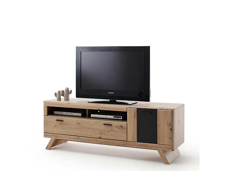 Fernsehboard in Eiche Optik und Dunkelgrau Türen