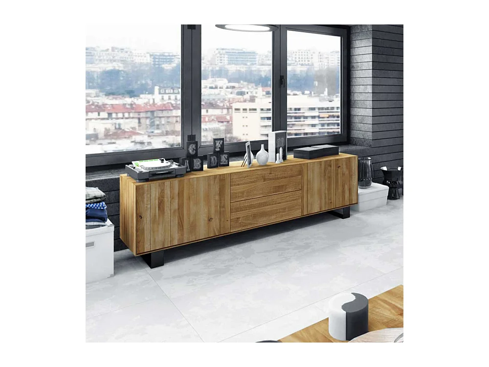 TV Unterschrank aus Wildeiche Massivholz Stahl