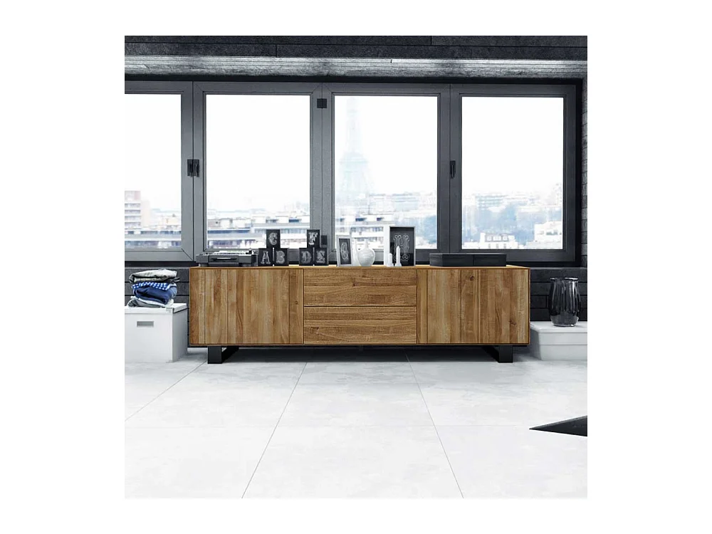 TV Unterschrank aus Wildeiche Massivholz Stahl