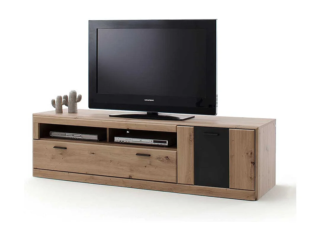 TV Möbel in Eiche Optik und Dunkelgrau 50 cm hoch