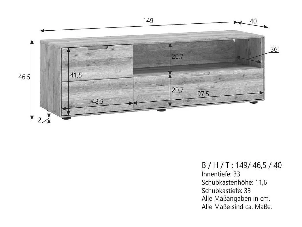 TV Sideboard Phonomöbel aus Wildeiche Massivholz 149 cm breit