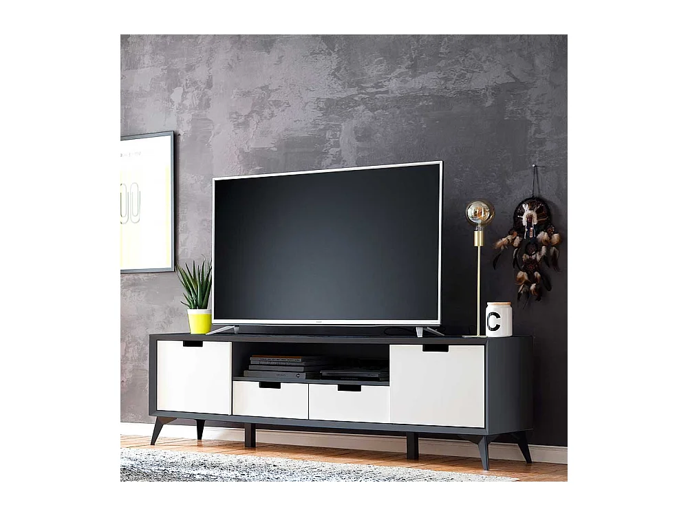 Fernsehunterschrank in Weiß und Grau Wendefront