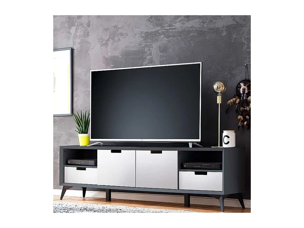 Fernsehunterschrank in Weiß und Grau Wendefront