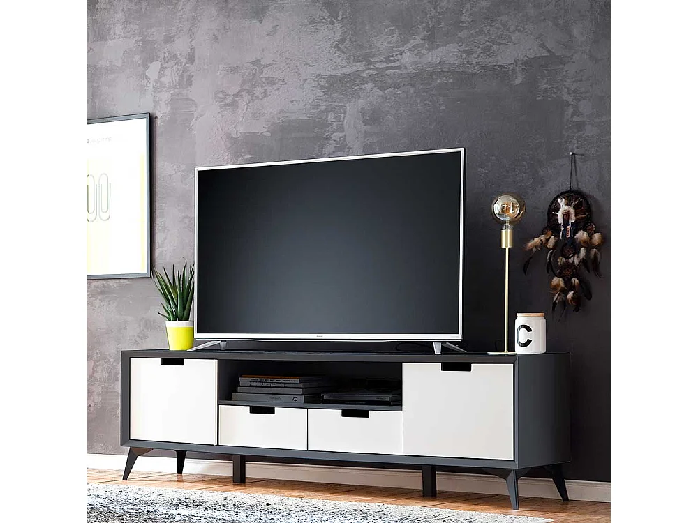 Fernsehunterschrank in Weiß und Grau Wendefront