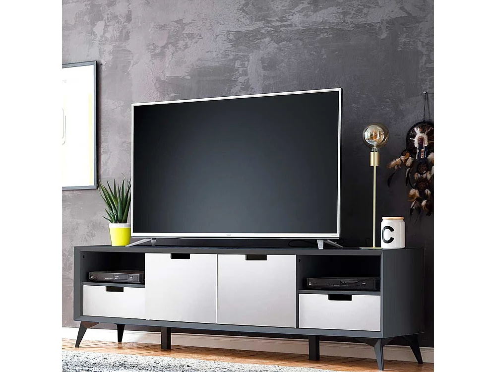 Fernsehunterschrank in Weiß und Grau Wendefront