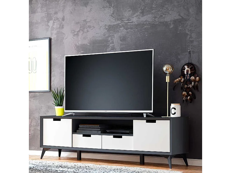 Fernsehunterschrank in Weiß und Grau Wendefront