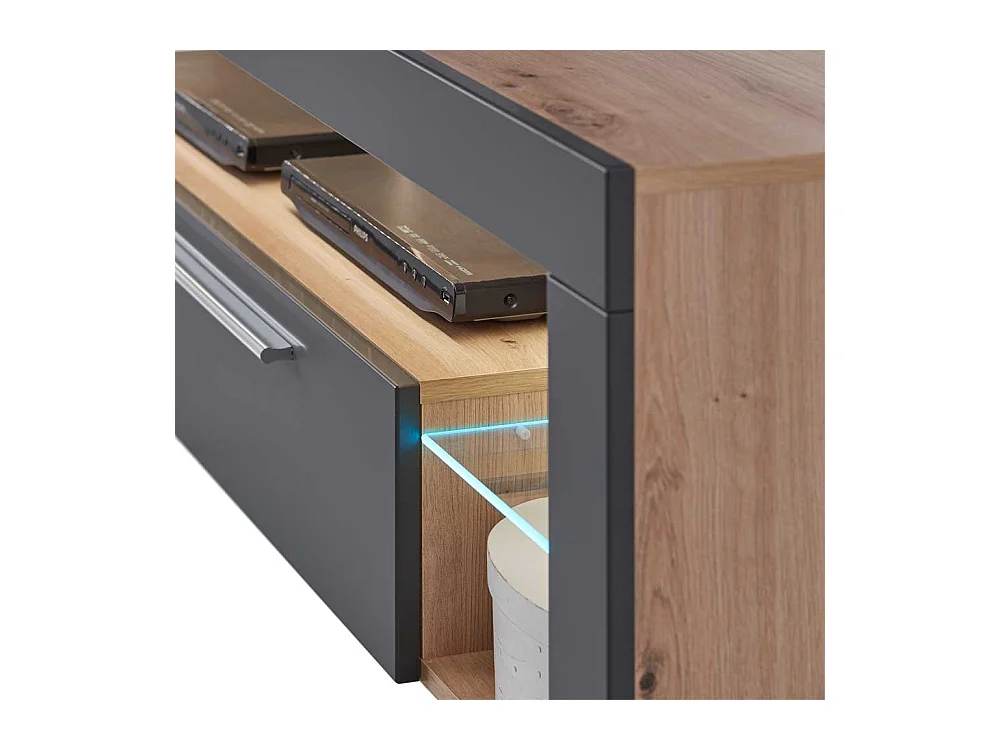 Fernsehmöbel in Grau und Asteiche Optik LED Beleuchtung