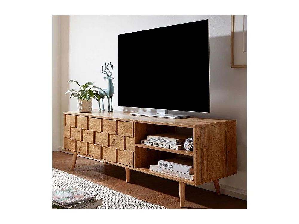 Fernseh Lowboard in Eichefarben mit offenen Gerätefächern und zwei Türen
