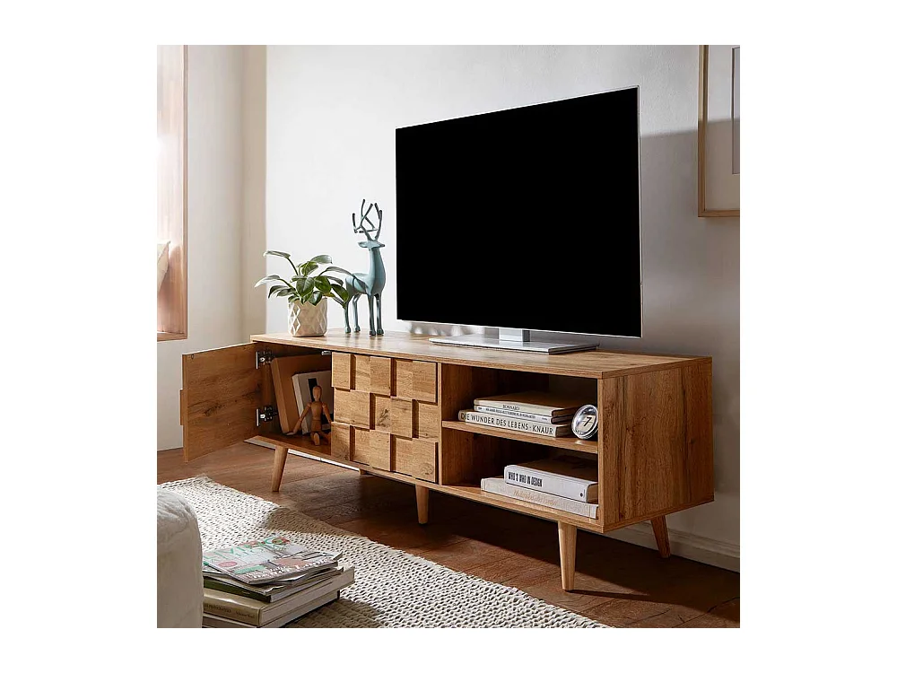Fernseh Lowboard in Eichefarben mit offenen Gerätefächern und zwei Türen