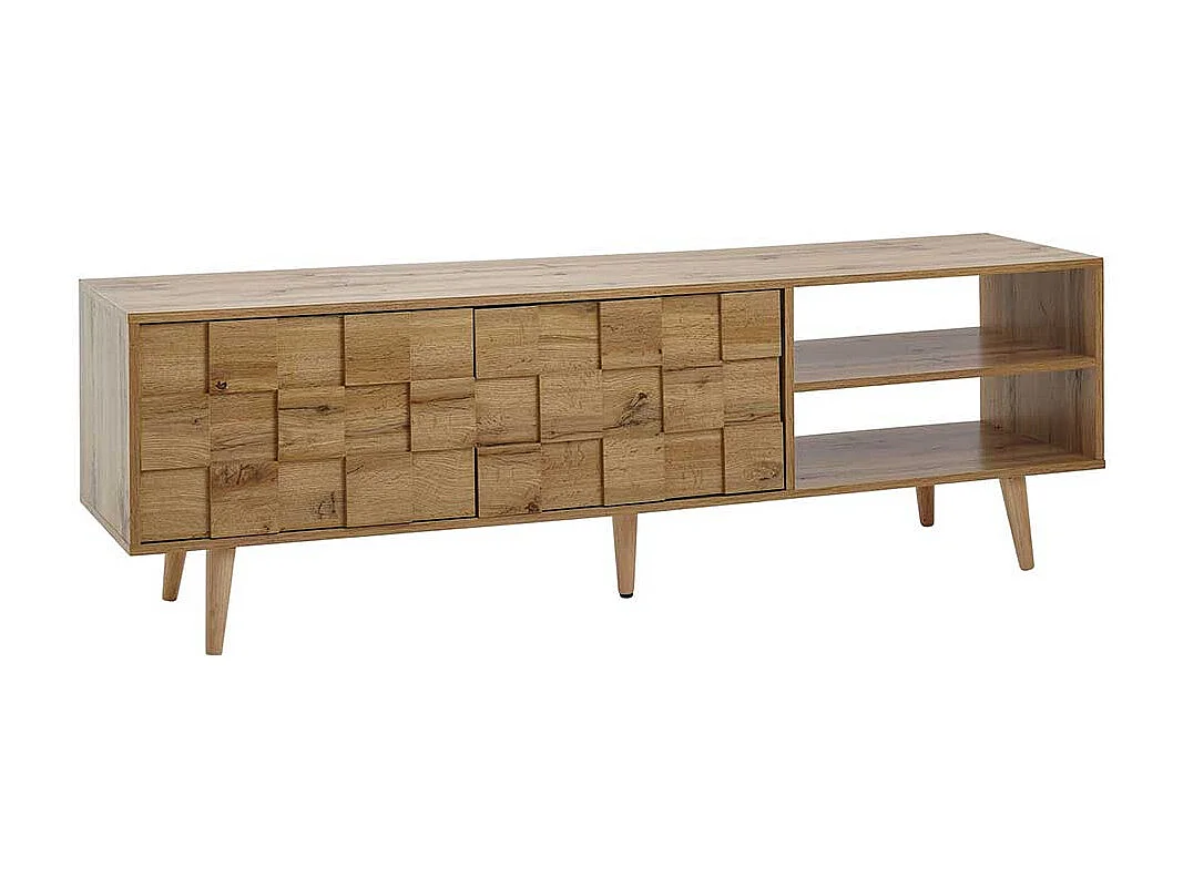 Fernseh Lowboard in Eichefarben mit offenen Gerätefächern und zwei Türen