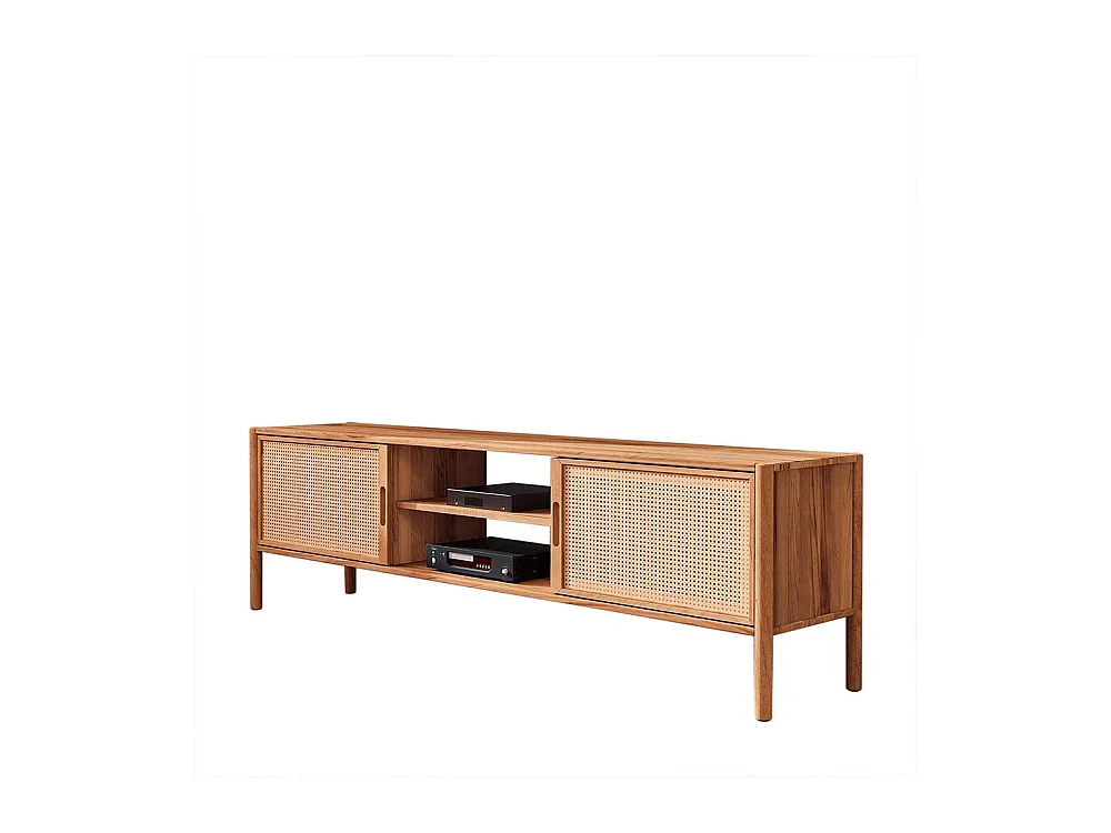 Unterschrank Fernseher aus Wildbuche Massivholz und Rattan 64 cm hoch