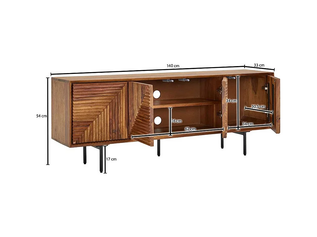 Fernsehunterschrank in modernem Design Sheesham Massivholz