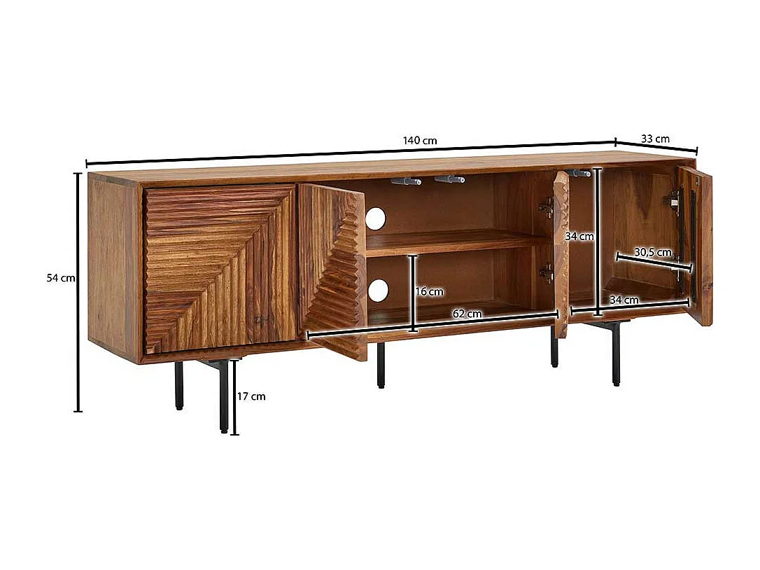 Fernsehunterschrank in modernem Design Sheesham Massivholz