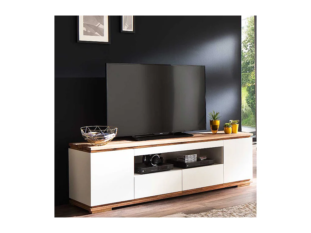 Design TV Board in Weiß Asteiche Massivholz