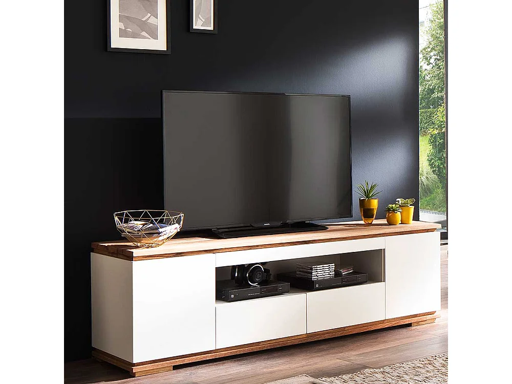 Design TV Board in Weiß Asteiche Massivholz