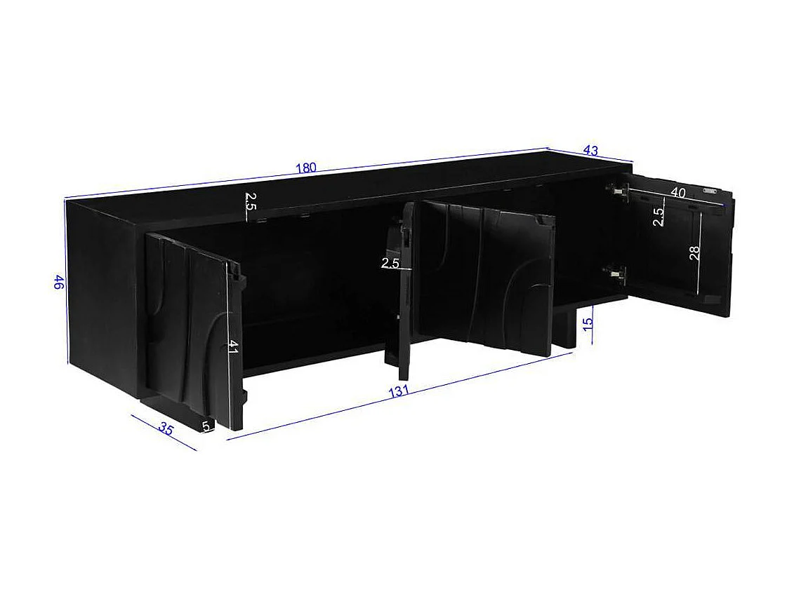 TV Sideboard Fernsehmöbel Front geschnitzt 4 türig