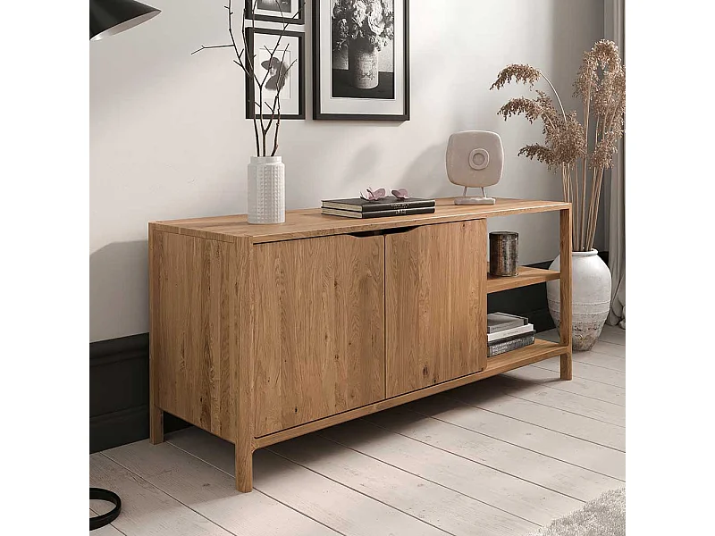 TV Board Lowboard aus Wildeiche Massivholz mit offenen Fächern