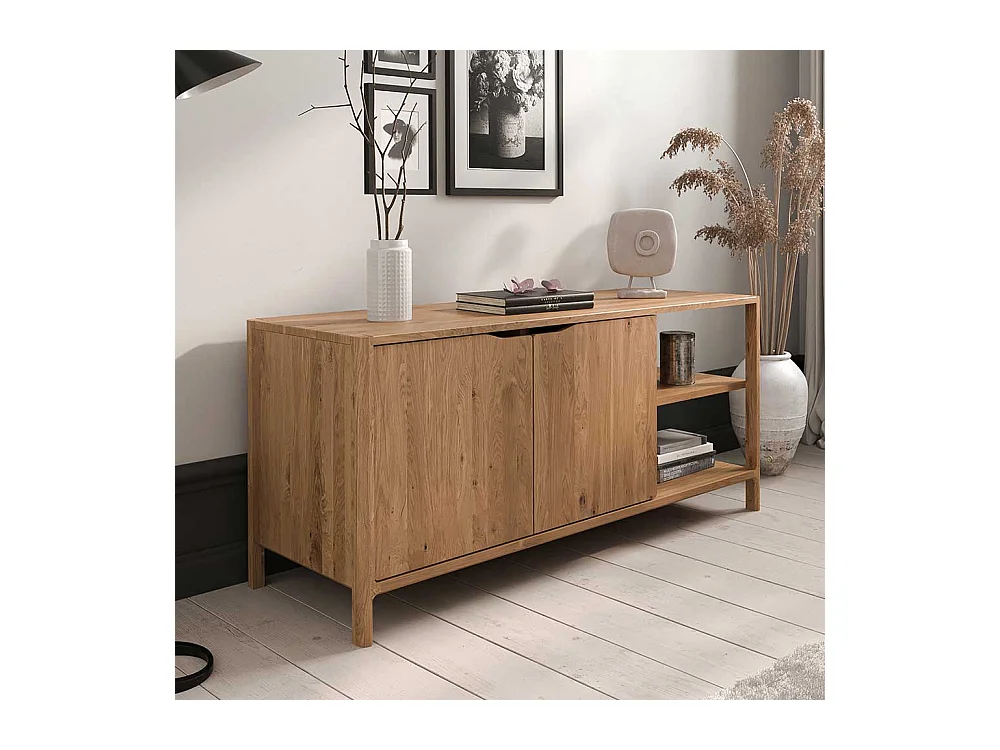 TV Board Lowboard aus Wildeiche Massivholz mit offenen Fächern