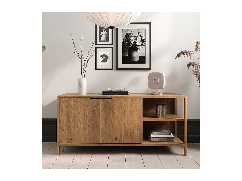 TV Board Lowboard aus Wildeiche Massivholz mit offenen Fächern