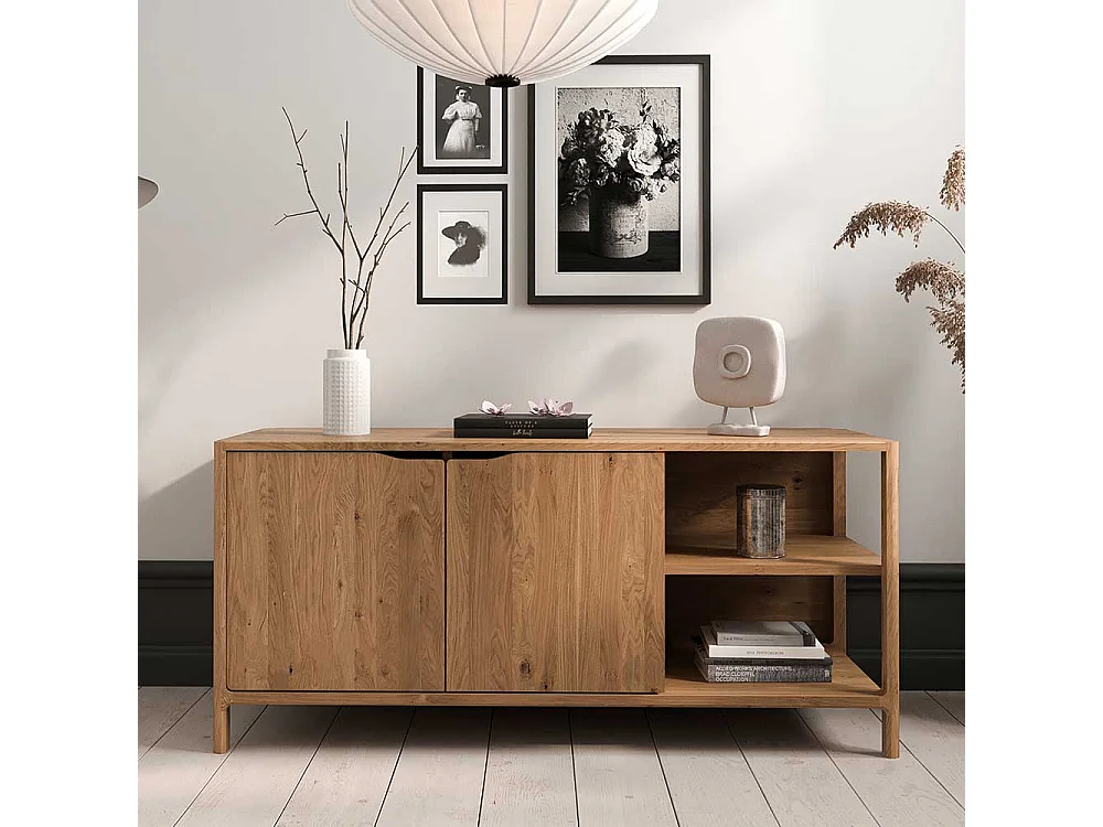 TV Board Lowboard aus Wildeiche Massivholz mit offenen Fächern