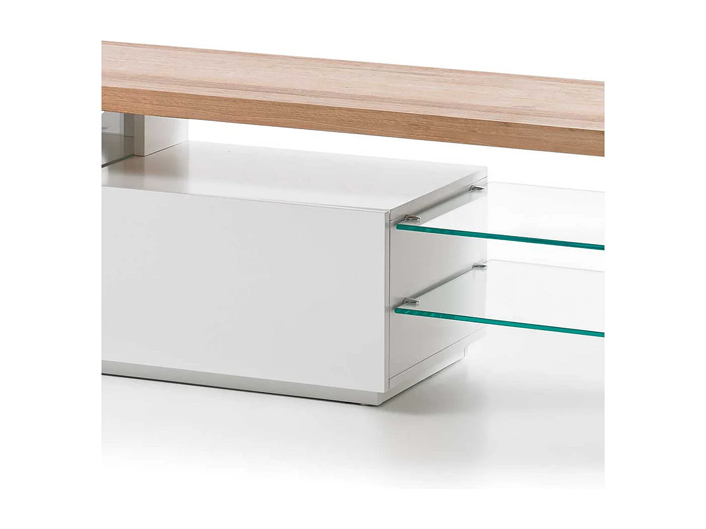 TV Lowboard in Weiß mit Eiche Massivholz