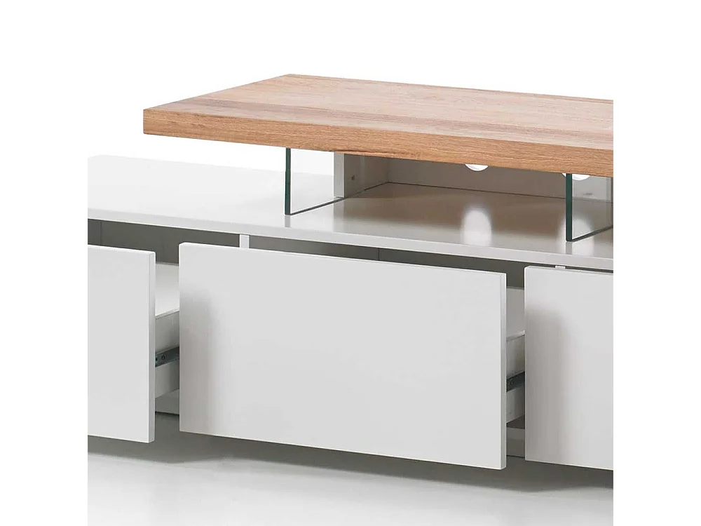 TV Lowboard in Weiß mit Eiche Massivholz