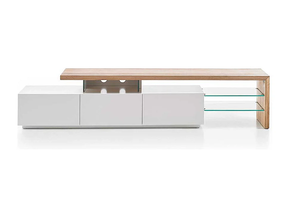 TV Lowboard in Weiß mit Eiche Massivholz