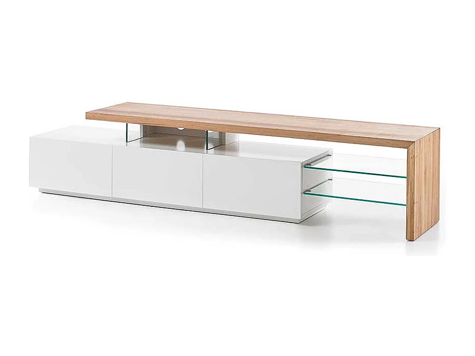 TV Lowboard in Weiß mit Eiche Massivholz