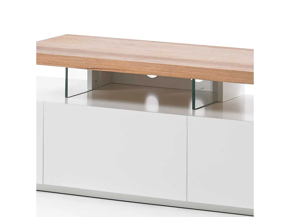 TV Lowboard in Weiß mit Eiche Massivholz