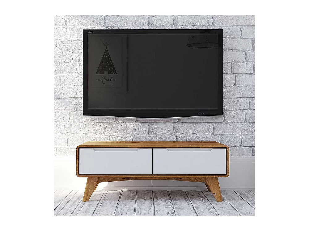 Fernseher Tisch in Weiß und Wildeiche 90 cm breit