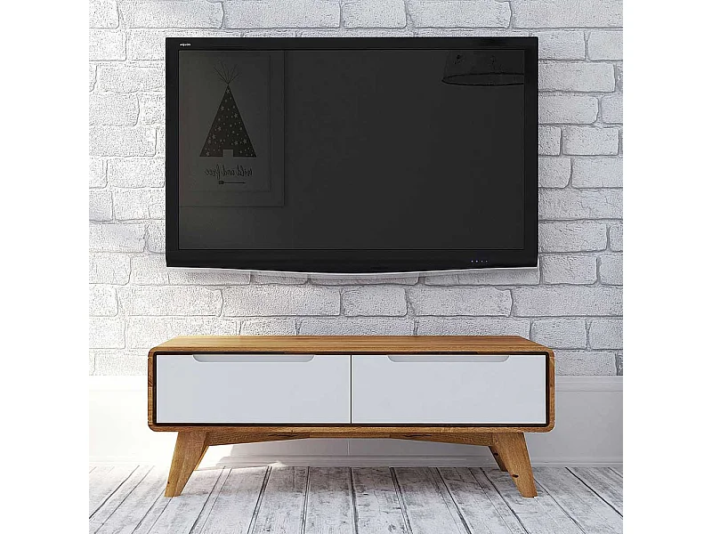 Fernseher Tisch in Weiß und Wildeiche 90 cm breit