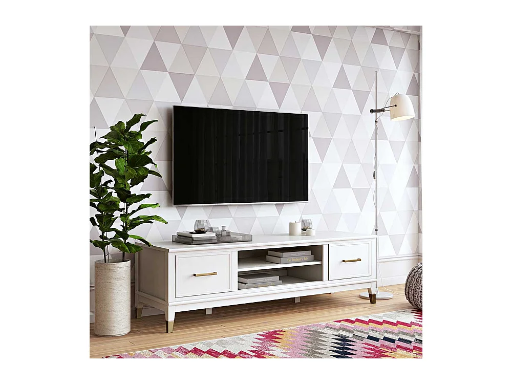 TV Lowboard in Weiß Metallgriffen