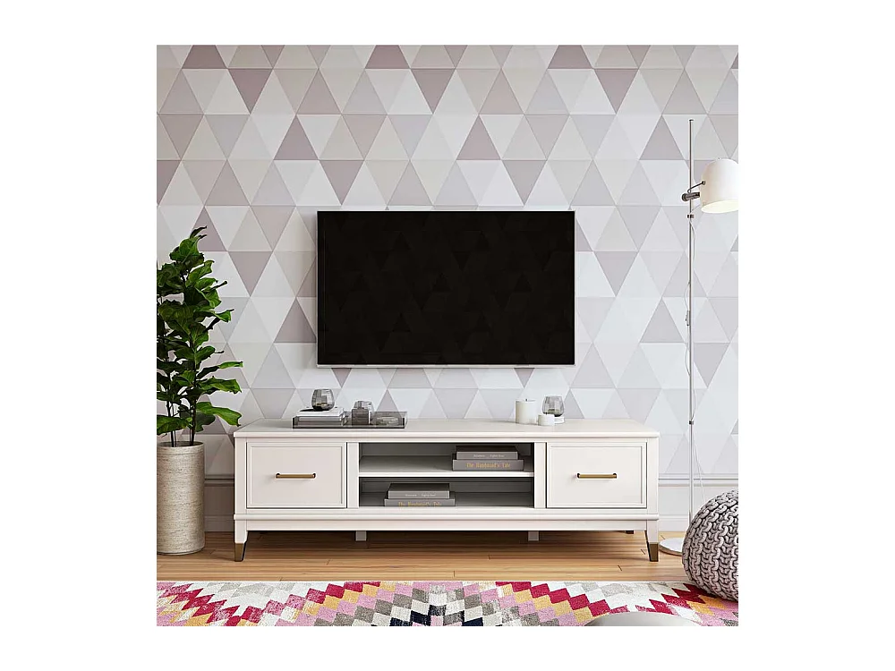 TV Lowboard in Weiß Metallgriffen