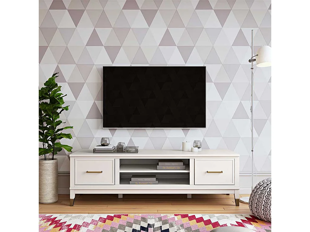 TV Lowboard in Weiß Metallgriffen