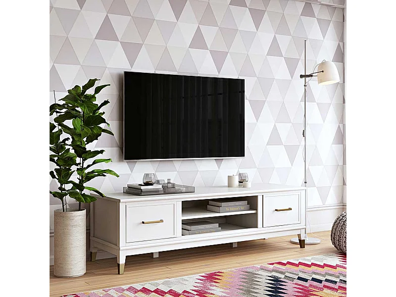 TV Lowboard in Weiß Metallgriffen