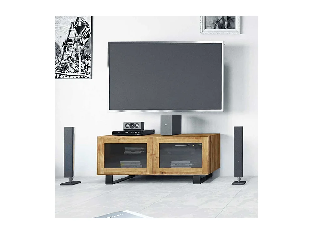 Fernsehtisch aus Wildeiche Massivholz Glastüren