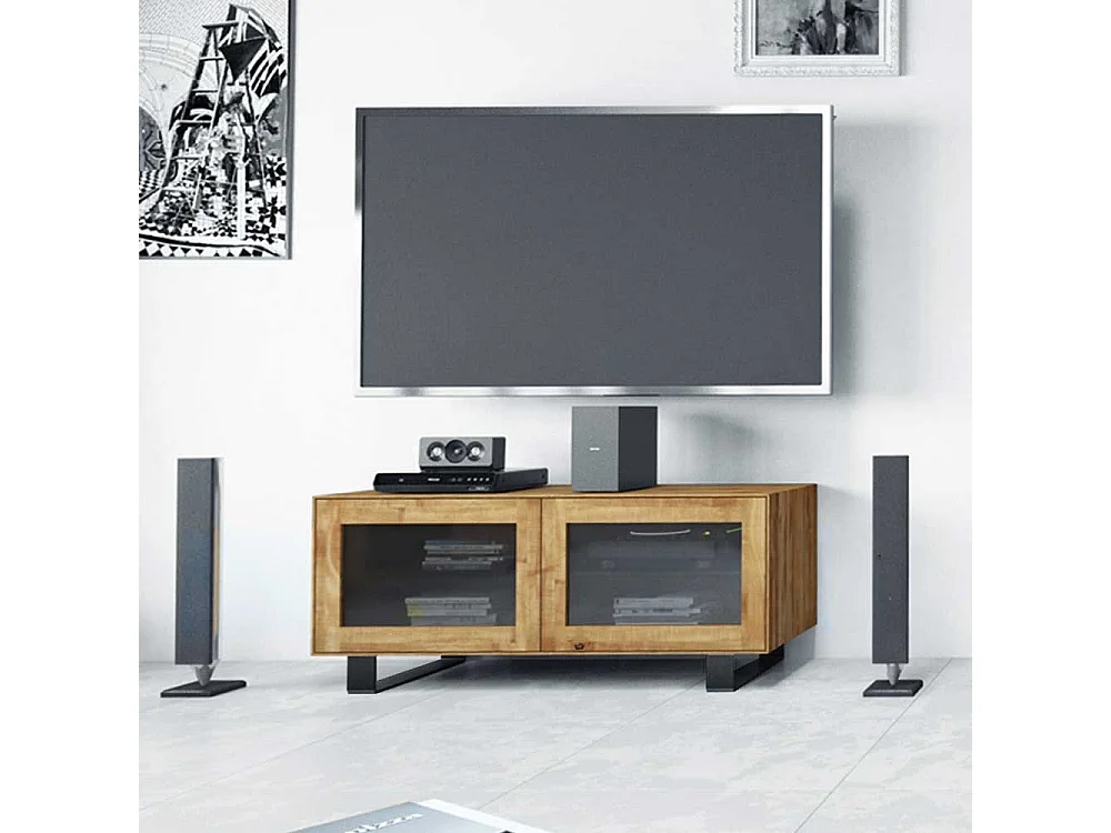 Fernsehtisch aus Wildeiche Massivholz Glastüren