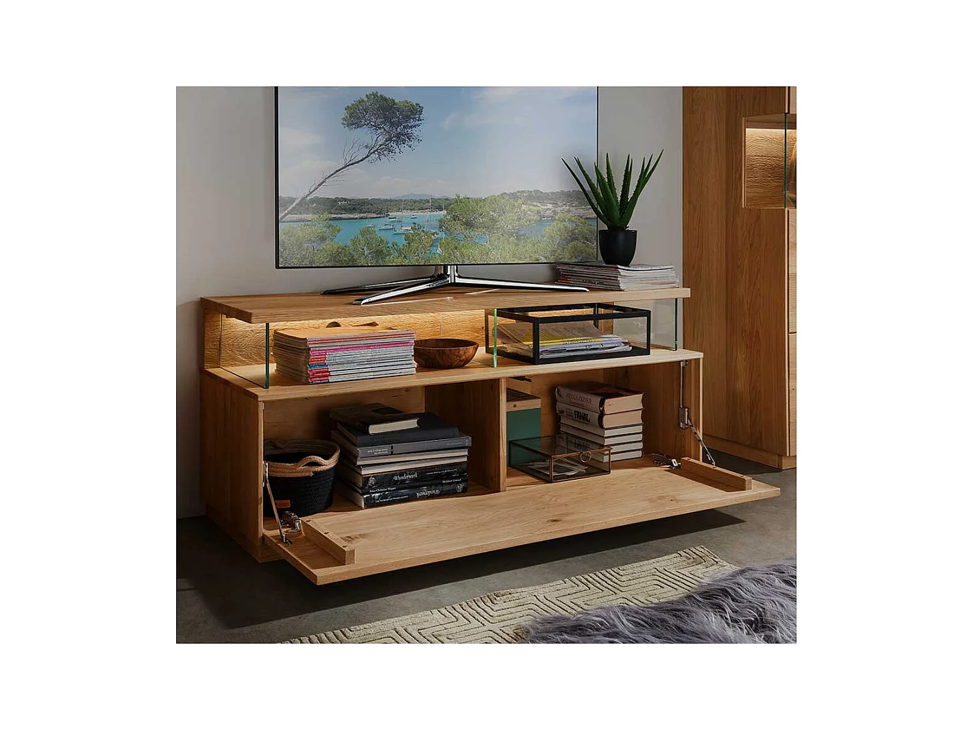 Flachstrecke Wohnzimmer aus Wildeiche Massivholz modernem Design